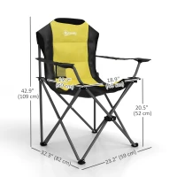 Outsunny 2 Pack Folding Camping Chairs, High Back Folding Chairs w/ Cup Holder, Padded Camping Chairs for Outdoor Events, Yellow(m-3)
