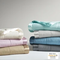 Machine Washable Down Alternative Blanket with Satin Trim, Hypoallergenic Fllling, OEKO-TEX Certified, 96" L x 90" W x 0.25" H, Blue(m-5)