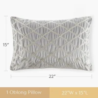 Luxurious Oblong Decor Pillow with Hand-Beaded Velvet Cover, Goose Feather Insert, Ideal for Living Room, Bedroom, 22" L x 15" W x 5" H, Silver(m-3)