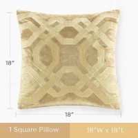 Decorative Square Pillow with Removable Goose Feather Insert, Polyester Velvet Embroidery, YKK Metal Zipper, 18" L x 18" W x 5" H, Gold(m-3)