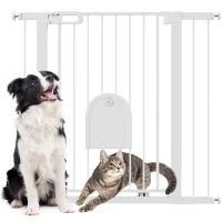 PawHut 30"-41" Extra Wide Pet Gate Barrier with Small Door, 35"H Dog Gate with Safety Gate Barrier, Stair Pressure Fit, White(m-11)