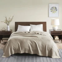 Machine Washable Egyptian Cotton Blanket with Breathable Weave, OEKO-TEX Certified, Ideal for Any Bedroom, 90" L x 66" W x 0.25" H, Khaki(m-1)