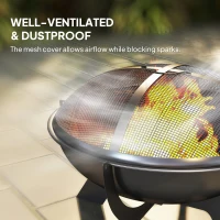 Outsunny Outdoor Round Fire Pit with Lid, Wood Burning Firepit for Outside with Fire Poker, Portable Fireplace for Bonfire, Black(m-5)