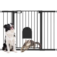 PawHut 30"-52" Extra Wide Pet Gate Barrier with Small Door, 35"H Dog Gate with Safety Gate Barrier, Stair Pressure Fit, Black(m-11)