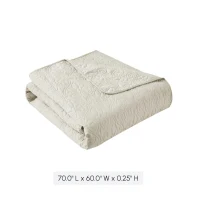 Oversized Quilted Throw Blanket with Soft Cotton Filling, Classic Stitch Pattern, Machine Washable, 70" L x 60" W x 0.25" H, Ivory(m-3)
