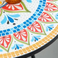Outsunny Mosaic Patio Table, Round Coffee Table with Metal Frame, Garden Furniture for Outdoor, Poolside, Red(m-7)