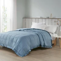 Machine Washable Down Alternative Blanket with Satin Trim, Hypoallergenic Fllling, OEKO-TEX Certified, 96" L x 90" W x 0.25" H, Blue(m-4)