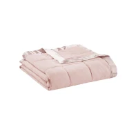 Twin Size Lightweight Down Alternative Blanket with Moisture-Wicking, Satin Trim, Hypoallergenic Polyester, 90" L x 68" W x 0.25" H, Blush(m-2)