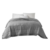 Hypoallergenic Oversized Down Alternative Blanket with Satin Trim, Embossed Texture, for Full and Queen Beds, 96" L x 90" W x 0.25" H, Charcoal(m-7)