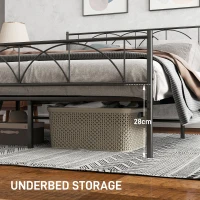 HOMCOM Metal Queen Platform Bed Frame with Headboard, Steel Slat Support, Underbed Storage, No Box Spring Needed, Easy Assembly(m-5)