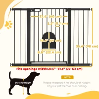 PawHut 30"-52" Extra Wide Pet Gate Barrier with Small Door, 35"H Dog Gate with Safety Gate Barrier, Stair Pressure Fit, Black(m-3)