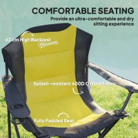 Outsunny 2 Pack Folding Camping Chairs, High Back Folding Chairs w/ Cup Holder, Padded Camping Chairs for Outdoor Events, Yellow(m-4)