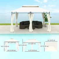 Outsunny 10' x 13' Double Roof Patio Gazebo, Outdoor Gazebo with Curtains, for Garden, Lawn, Backyard and Deck, Cream White(m-3)
