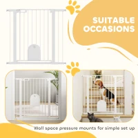 PawHut 30"-41" Extra Wide Pet Gate Barrier with Small Door, 35"H Dog Gate with Safety Gate Barrier, Stair Pressure Fit, White(m-9)