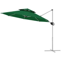 Outsunny 10 FT Cantilever Patio Umbrella with 360° Rotation & Adjustable Height, Cross Base, Crank and Tilt, Dark Green(m-2)