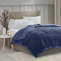Reversible Down Alternative Blanket with Smart Temperature Control, Plush to Microfiber, OEKO-TEX Certified, 90" L x 66" W x 0.25" H, Navy(m-1)