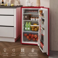 HOMCOM 3.2 Cu.Ft Mini Fridge with Freezer, Single Door Compact Refrigerator with Adjustable Thermostat, Reversible Door, Red(m-8)