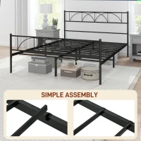 HOMCOM Metal Queen Platform Bed Frame with Headboard, Steel Slat Support, Underbed Storage, No Box Spring Needed, Easy Assembly(m-6)