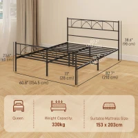 HOMCOM Metal Queen Platform Bed Frame with Headboard, Steel Slat Support, Underbed Storage, No Box Spring Needed, Easy Assembly(m-3)