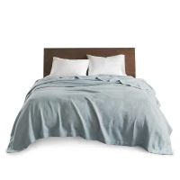 Egyptian Cotton Bedding Blanket with Breathable Weave, OEKO-TEX Certified, Reduced Shrinkage, Pilling, 90" L x 90" W x 0.25" H, Light Blue(m-6)