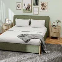 HOMCOM Night Stands Set of 2, Nightstands with Finger Pulls and Fluted Drawers, Bedside Tables with Round Edges, Oak(m-7)