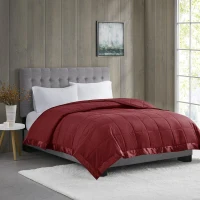 King Size Lightweight Down Alternative Blanket with Satin Trim, 3M Scotchgard Treatment, Machine Washable, 108" L x 90" W x 0.25" H, Burgundy(m-4)