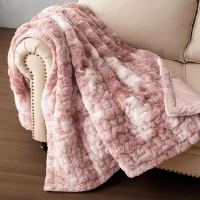 Machine Washable Ruched Faux Fur Throw Blanket with Tie Dye Design, Knife Edge, Ideal for Any Living Space, 60&quot; L x 50&quot; W x 0.5&quot; H, Multicolor(m-1)