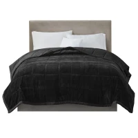 Reversible Down Alternative Blanket with Plush to Microfiber, Smart Temperature Control, Machine Washable, 90" L x 90" W x 0.25" H, Black(m-8)