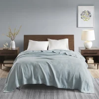 Egyptian Cotton Bedding Blanket with Breathable Weave, OEKO-TEX Certified, Reduced Shrinkage, Pilling, 90" L x 90" W x 0.25" H, Light Blue(m-1)