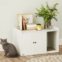 PawHut 32" Cat Litter Box Enclosure with Scratching Mat, Cat Entrance, Fit Most of Cat and Litter Box, Distressed White(m-10)