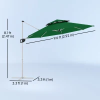 Outsunny 10 FT Cantilever Patio Umbrella with 360° Rotation & Adjustable Height, Cross Base, Crank and Tilt, Dark Green(m-3)