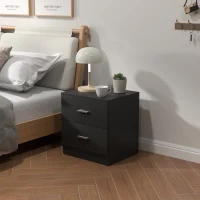 HOMCOM Bedside Table with 2 Drawers, Modern Nightstand for Bedroom, Black(m-8)