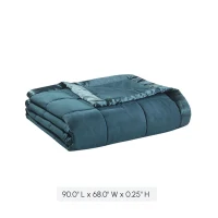 Twin Size Lightweight Down Alternative Blanket with Satin Trim, Hypoallergenic Polyester, Machine Washable, 90" L x 68" W x 0.25" H, Teal(m-3)