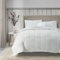 Reversible Smart Down Alternative Blanket with Moisture Wicking, Temperature Control, Ideal for Any Season, 90" L x 66" W x 0.25" H, Ivory(m-4)