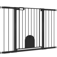 PawHut 30"-52" Extra Wide Pet Gate Barrier with Small Door, 35"H Dog Gate with Safety Gate Barrier, Stair Pressure Fit, Black(m-2)