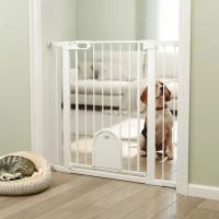 PawHut 30"-41" Extra Wide Pet Gate Barrier with Small Door, 35"H Dog Gate with Safety Gate Barrier, Stair Pressure Fit, White(m-10)