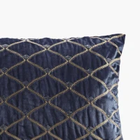Oblong Decor Pillow with Hand-Beaded Velvet Cover, Removable Goose Feather Insert, Ideal for Bedroom, Living Room, 22" L x 15" W x 5" H, Navy(m-4)