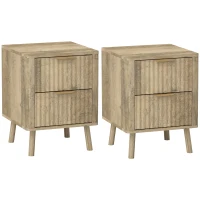 HOMCOM Night Stands Set of 2, Nightstands with Finger Pulls and Fluted Drawers, Bedside Tables with Round Edges, Oak(m-11)