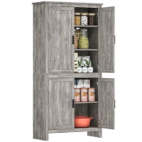 HOMCOM 64" Kitchen Pantry Cabinet, Freestanding Storage Cabinet with 4 Doors, 3 Adjustable Shelves, Charcoal Grey(m-11)
