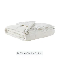 Reversible Smart Temperature Down Alternative Blanket with Plush to Microfiber, OEKO-TEX Certified, for Any Season, 90" L x 90" W x 0.25" H, Ivory(m-3)