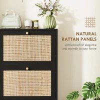 HOMCOM Rattan Shoe Storage Cabinet with 3 Flip Drawers and Adjustable Shelves, Entryway Shoe Cabinet for 18 Pairs, Black(m-6)