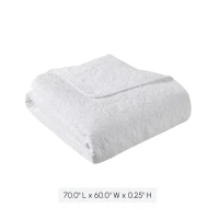 Oversized Quilted Throw Blanket with 100% Cotton Fill, Stitch Pattern, Machine Washable, Perfect for Any Décor, 70" L x 60" W x 0.25" H, White(m-3)