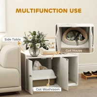 PawHut 32" Cat Litter Box Enclosure with Scratching Mat, Cat Entrance, Fit Most of Cat and Litter Box, Distressed White(m-4)