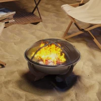 Outsunny Outdoor Round Fire Pit with Lid, Wood Burning Firepit for Outside with Fire Poker, Portable Fireplace for Bonfire, Black(m-9)