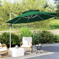 Outsunny 10 FT Cantilever Patio Umbrella with 360° Rotation & Adjustable Height, Cross Base, Crank and Tilt, Dark Green(m-8)