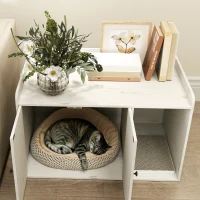 PawHut 32" Cat Litter Box Enclosure with Scratching Mat, Cat Entrance, Fit Most of Cat and Litter Box, Distressed White(m-9)