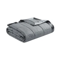Hypoallergenic Oversized Down Alternative Blanket with Satin Trim, Embossed Texture, for Full and Queen Beds, 96" L x 90" W x 0.25" H, Charcoal(m-2)