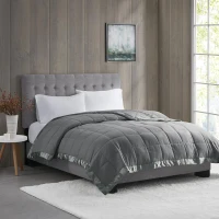 Twin Size Lightweight Down Alternative Blanket with Satin Trim, Hypoallergenic Polyester, Machine Washable, 90" L x 68" W x 0.25" H, Charcoal(m-4)