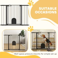 PawHut 30"-52" Extra Wide Pet Gate Barrier with Small Door, 35"H Dog Gate with Safety Gate Barrier, Stair Pressure Fit, Black(m-9)