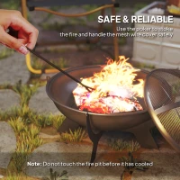 Outsunny Outdoor Round Fire Pit with Lid, Wood Burning Firepit for Outside with Fire Poker, Portable Fireplace for Bonfire, Black(m-4)